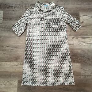 J.McLaughlin Catalina Cloth Geometric Shirt Dress Brown Mint Medium